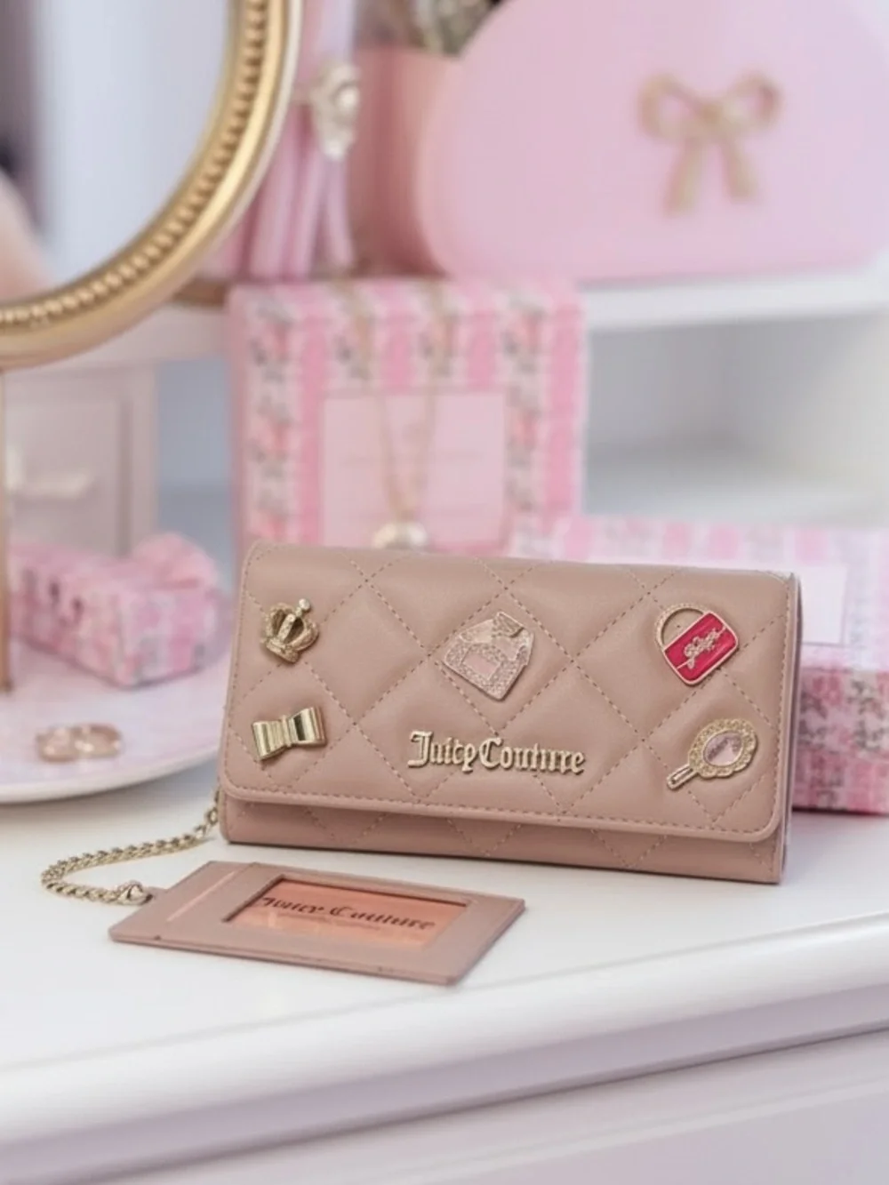 🆕💋 Juicy Couture Girls Only Quilted Flap Clutch Wallet Blush NWT